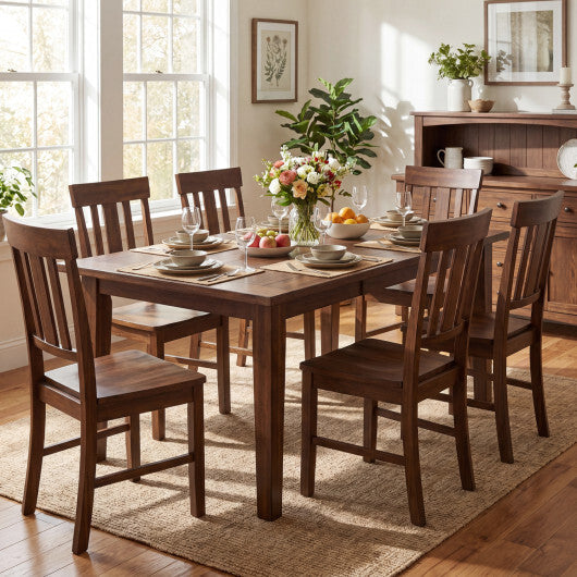 Rubber Wood Dining Chairs Set of 2 with High Slat Backrests-Brown W2B