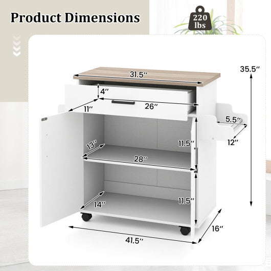 Kitchen Island Cart Rolling Kitchen Storage Island with Drawer-White W2B