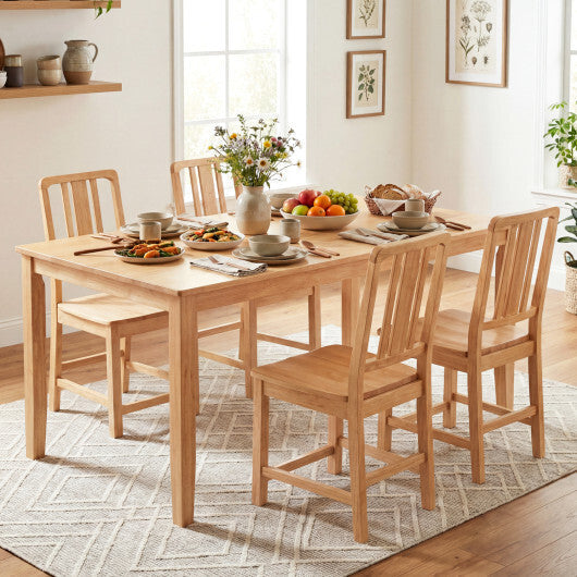 Rubber Wood Dining Chairs Set of 2 with Hollowed Backrest-Natural W2B
