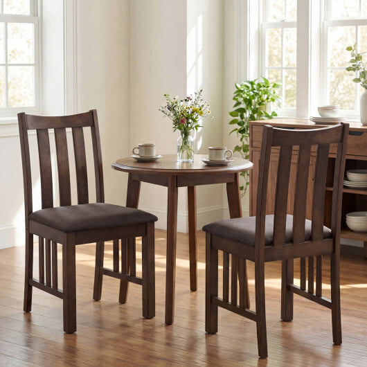 Rubber Wood Dining Chairs Side Chairs Set of 2 with Slat Back-Brown W2B