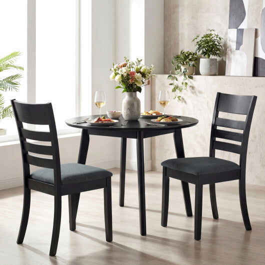 Wooden Dining Chairs Set of 2 Upholstered Kitchen Chairs with Rubber Wood Frame-Black W2B