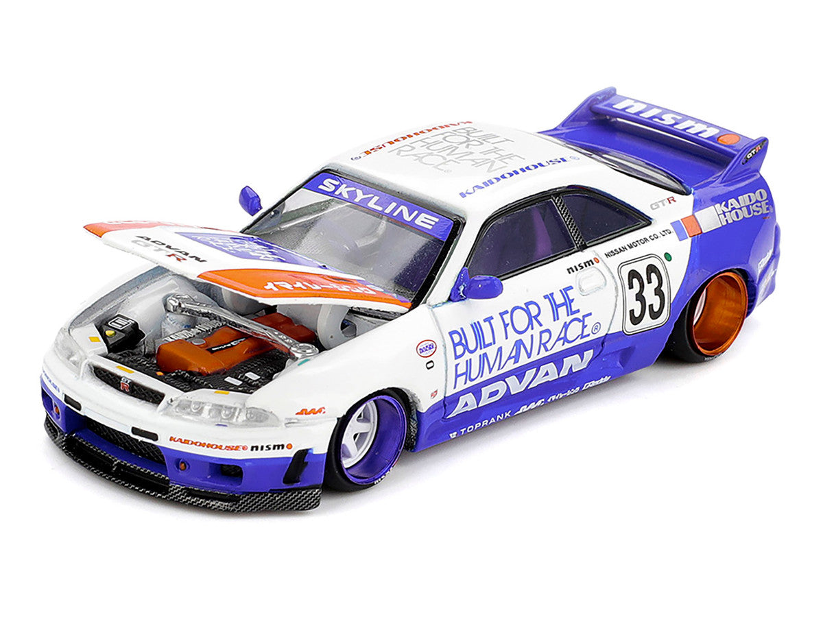 Nissan Skyline GT-R (R33) RHD (Right Hand Drive) #33 "BFTHR V1" Blue and White with Graphics (Designed by Jun Imai) "Kaido House" Special 1/64 Diecast Model Car by Mini GT Mini GT