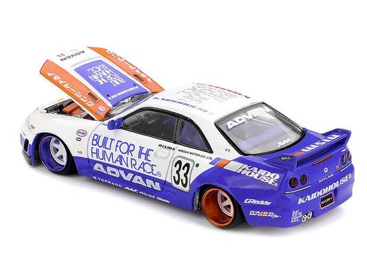 Nissan Skyline GT-R (R33) RHD (Right Hand Drive) #33 "BFTHR V1" Blue and White with Graphics (Designed by Jun Imai) "Kaido House" Special 1/64 Diecast Model Car by Mini GT Mini GT