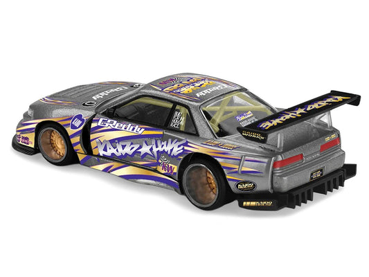 Nissan Silvia S13-R "Kaido Drift V1" RHD (Designed by Jun Imai) Gray Metallic with Graphics "Kaido House" Special 1/64 Diecast Model Car by Mini GT-1
