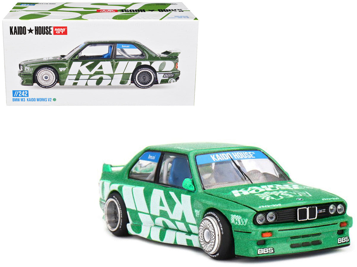 BMW M3 "Kaido Works V2" Green Metallic with Graphics (Designed by Jun Imai) "Kaido House" Special 1/64 Diecast Model Car by Mini GT Mini GT