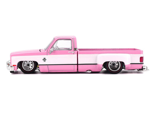 Chevrolet Silverado Dually Pickup Truck "Vintage Spec V2" Pink with White Sides (Designed by Jun Imai) "Kaido House" Special 1/64 Diecast Model Car by Mini GT Mini GT