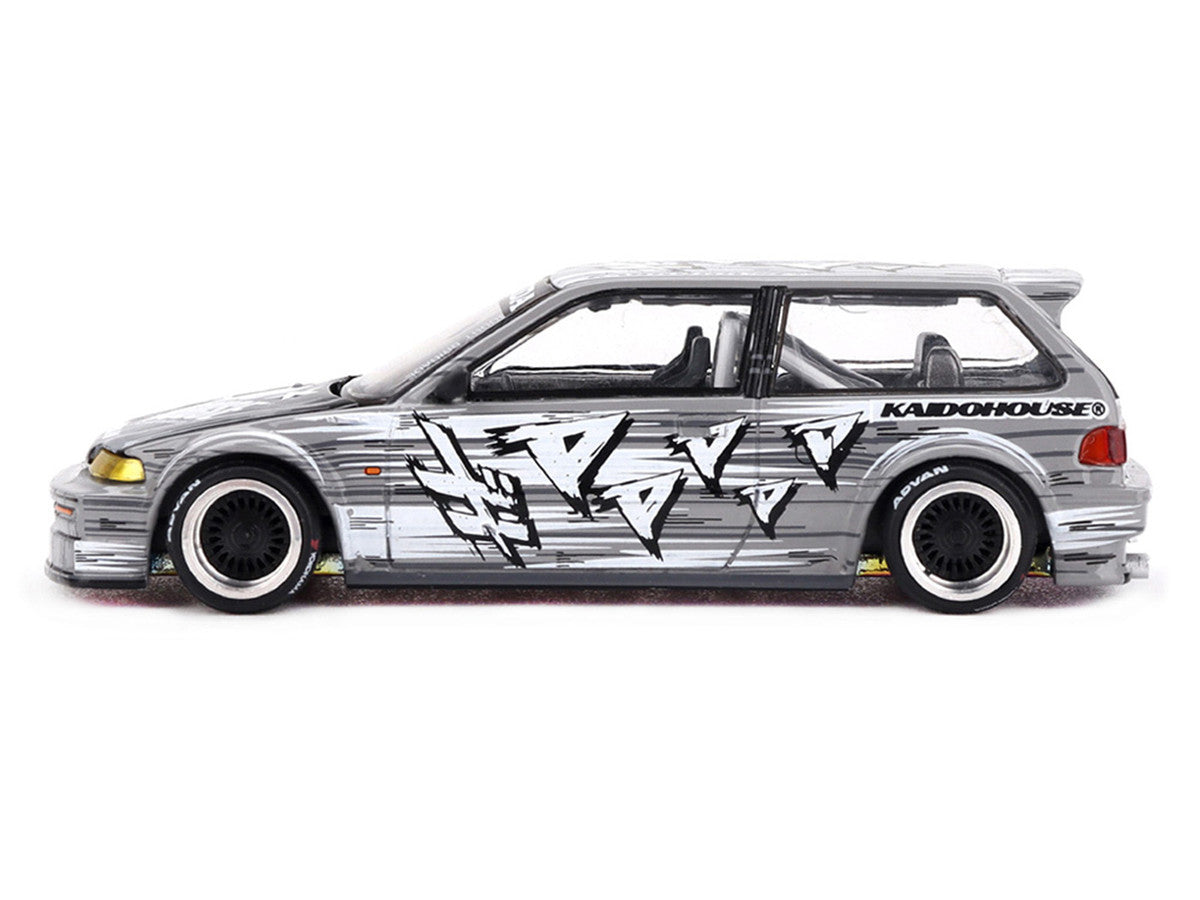 Honda Civic (EF) "Manga V1" Gray Metallic with Graphics (Designed by Jun Imai) "Kaido House" Special 1/64 Diecast Model Car by Mini GT Mini GT