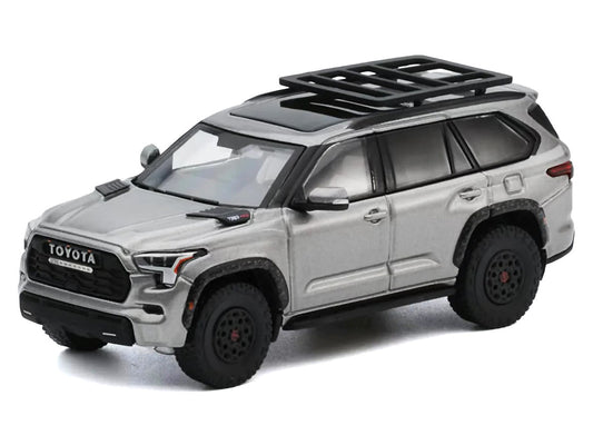 Toyota Sequoia TRD PRO Silver Metallic with Roof Rack 1/64 Diecast Model Car by GCD-1