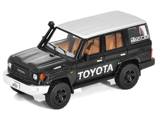 Toyota Land Cruiser (J76) Black with Silver Metallic Top 1/64 Diecast Model Car by GCD-1