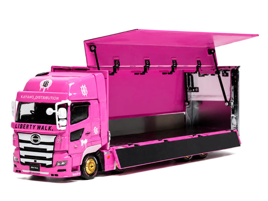 Hino 700 Transporter RHD (Right Hand Drive) "LB-Trucks - Kayano_Distr." Pink Metallic with Graphics 1/64 Diecast Model by GCD GCD