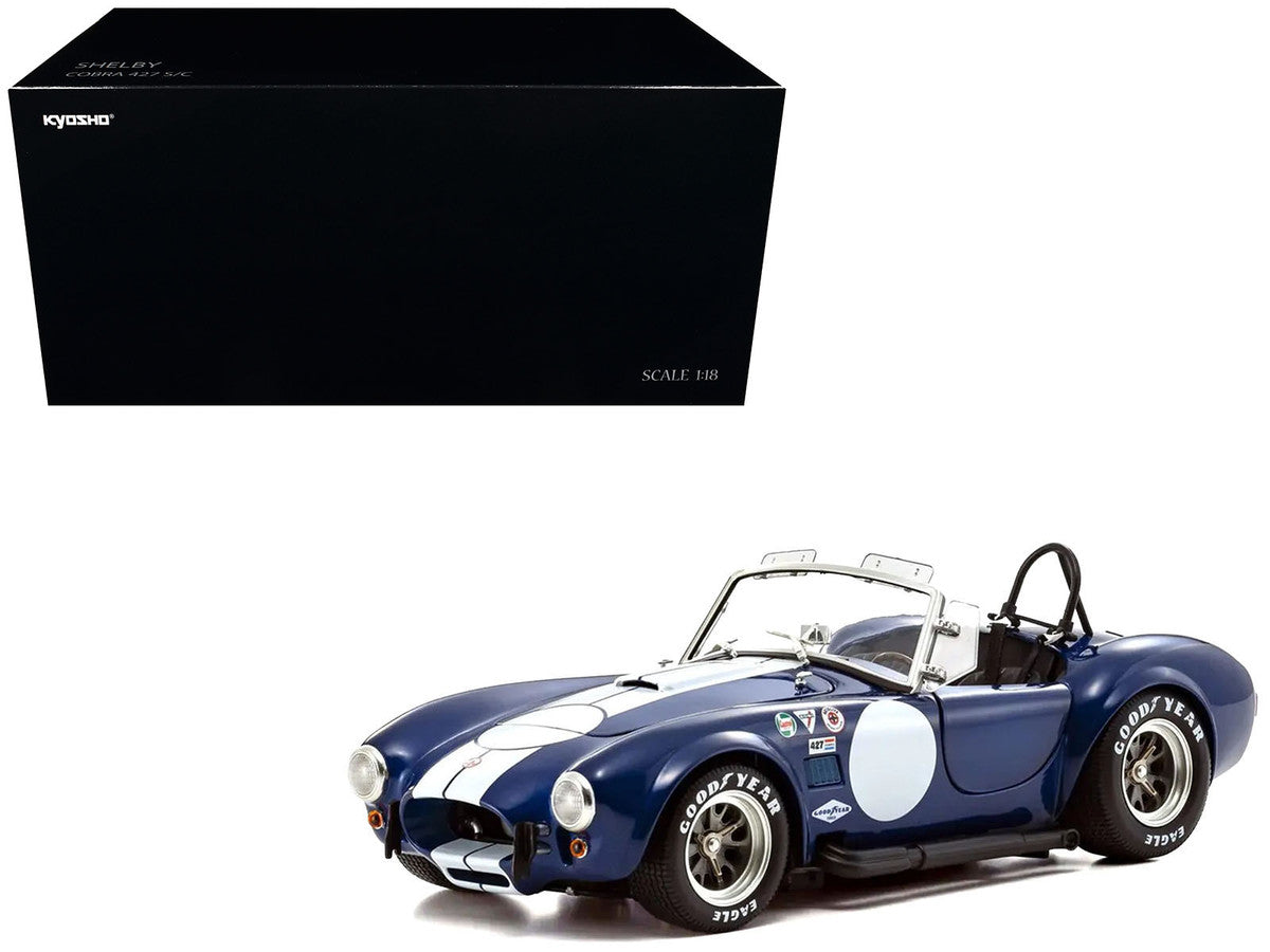 Shelby Cobra 427 S/C Blue with White Stripes and Race Graphics 1/18 Diecast Model Car by Kyosho Kyosho