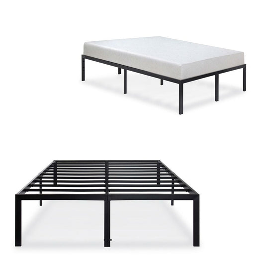 King size Modern Heavy Duty Black Metal Platform Bed Frame-1