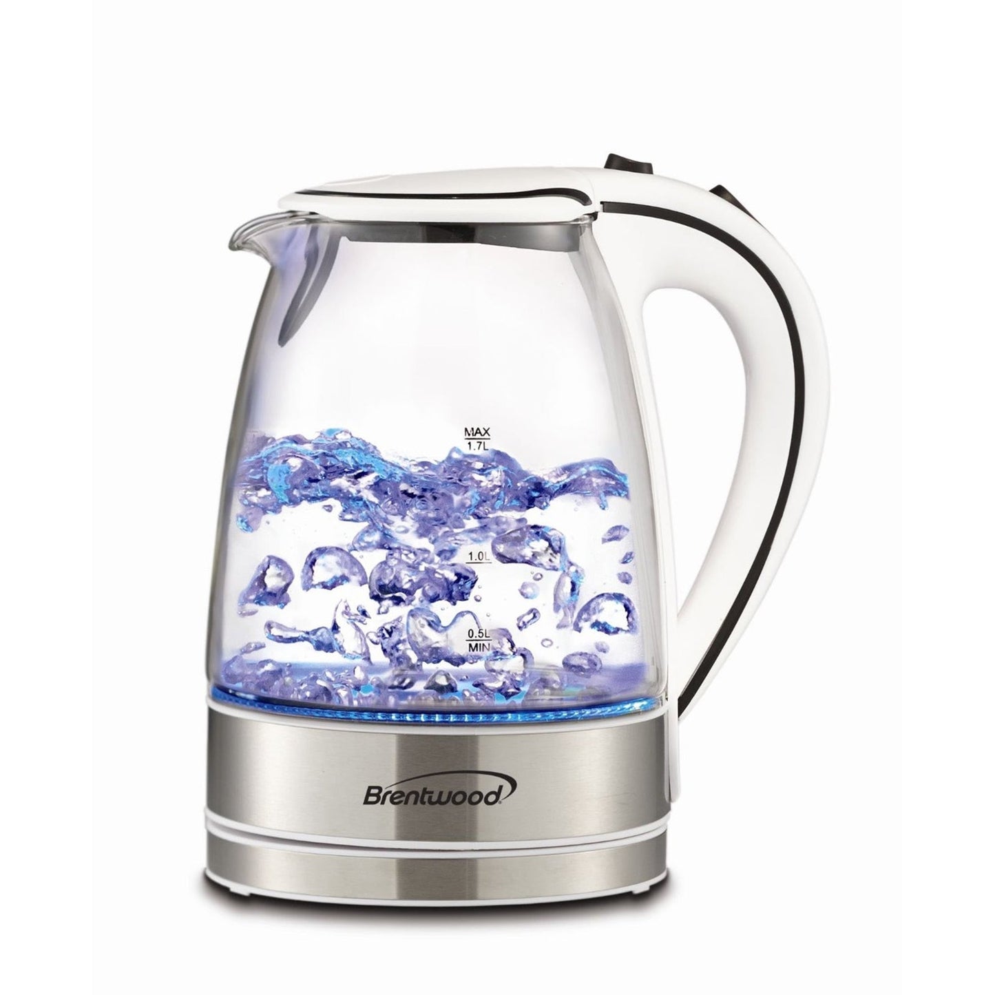Brentwood 1.7L Tempered Glass Tea Kettle in White W2B