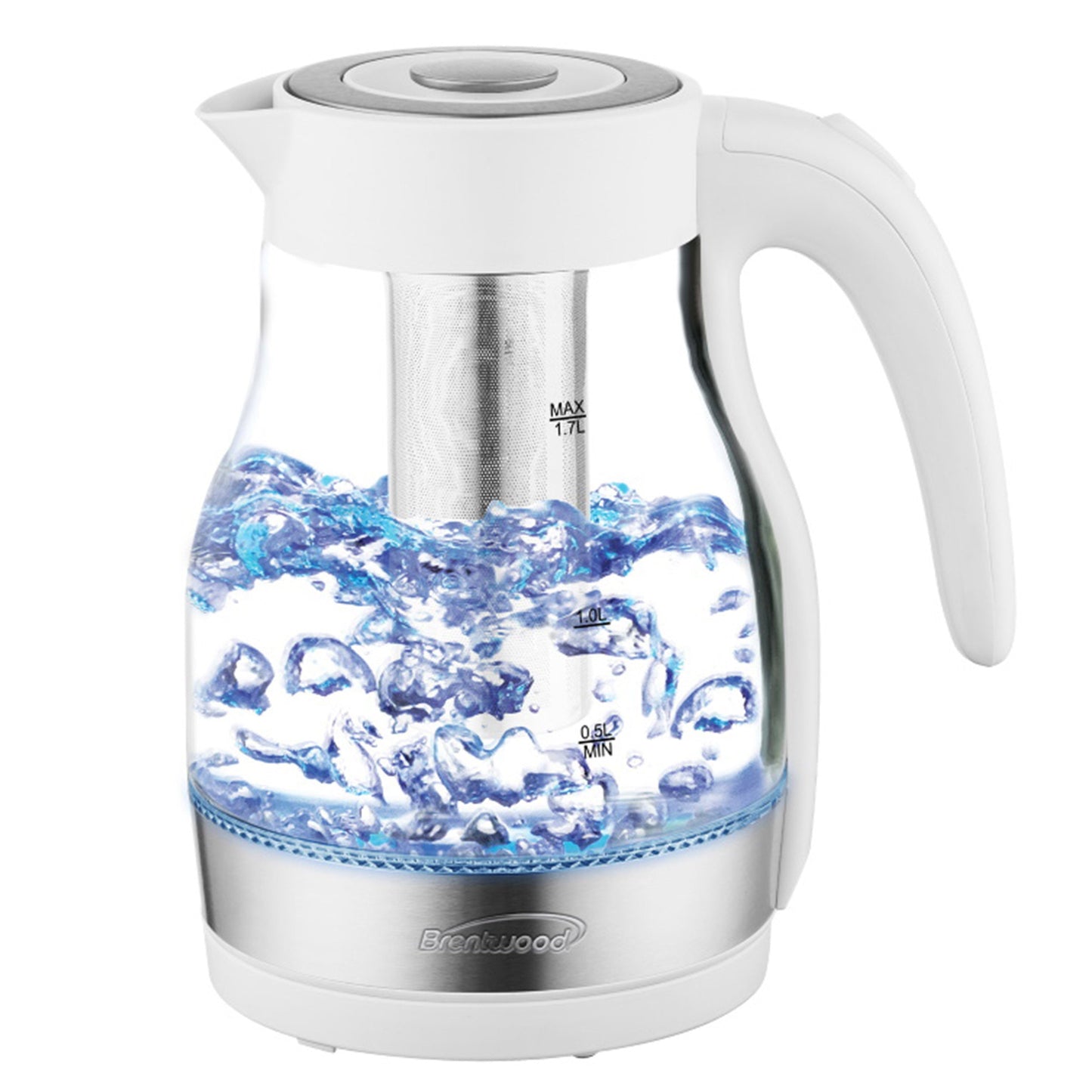 Brentwood Glass 1.7 Liter Electric Kettle with Tea Infuser in White W2B