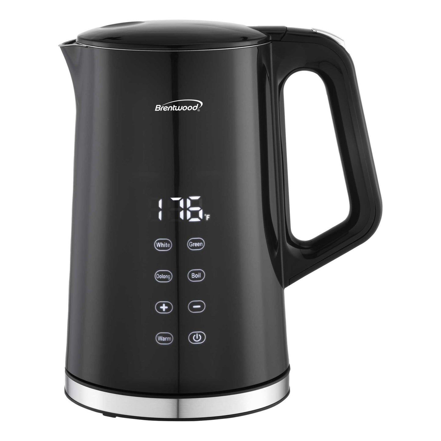 Brentwood 1.7L 1100W BPA Free 360 Cordless Cool Touch Digital Electric Kettle in Black W2B
