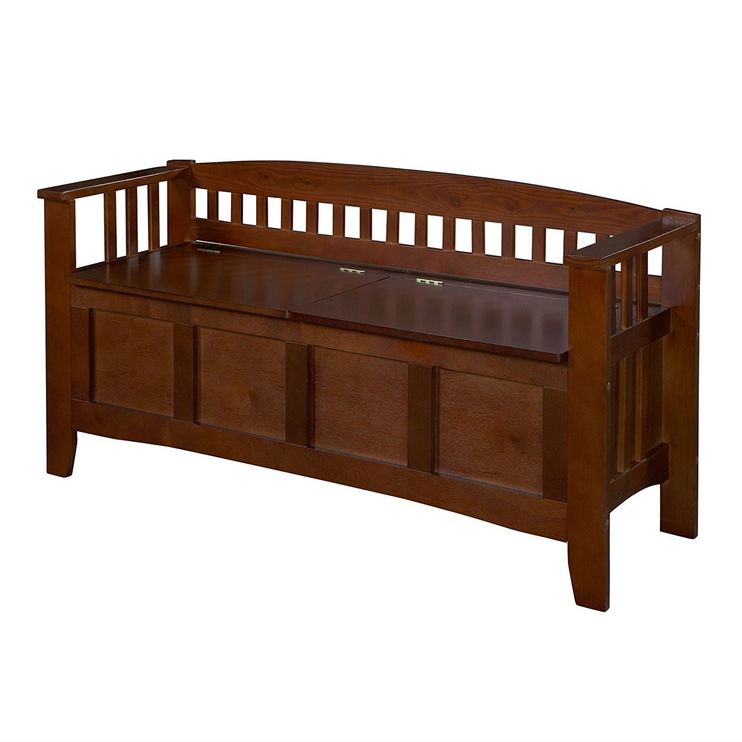 Split Seat Storage Accent Bench in Walnut Wood Finish FastFurnishings