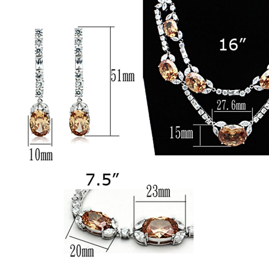 LO2326 - Rhodium Brass Jewelry Sets with AAA Grade CZ in Champagne-4
