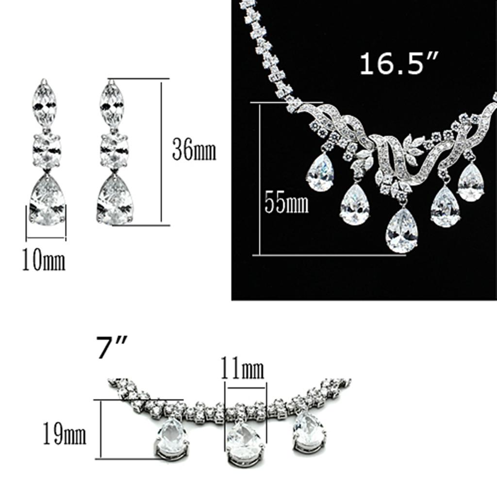 LO2334 - Rhodium Brass Jewelry Sets with AAA Grade CZ in Clear-4