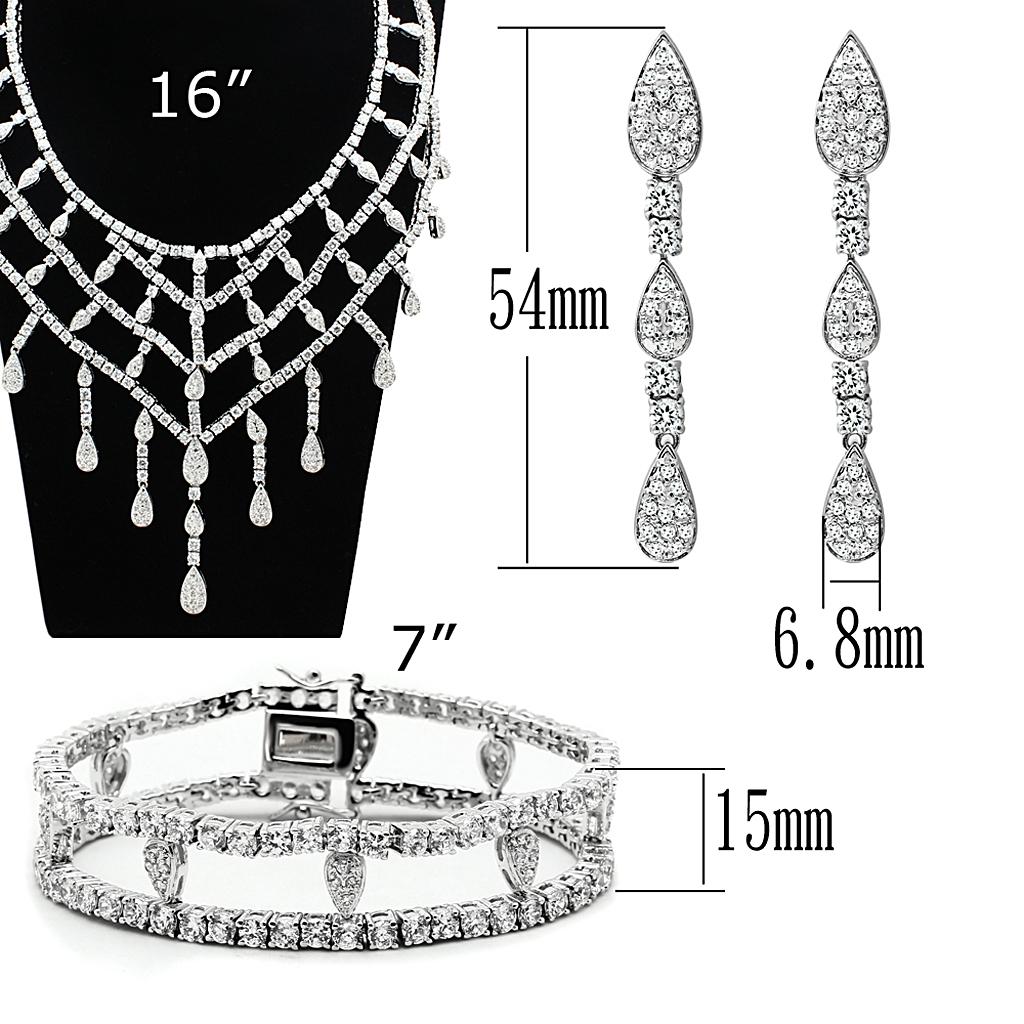 LO2428 - Rhodium Brass Jewelry Sets with AAA Grade CZ in Clear-4