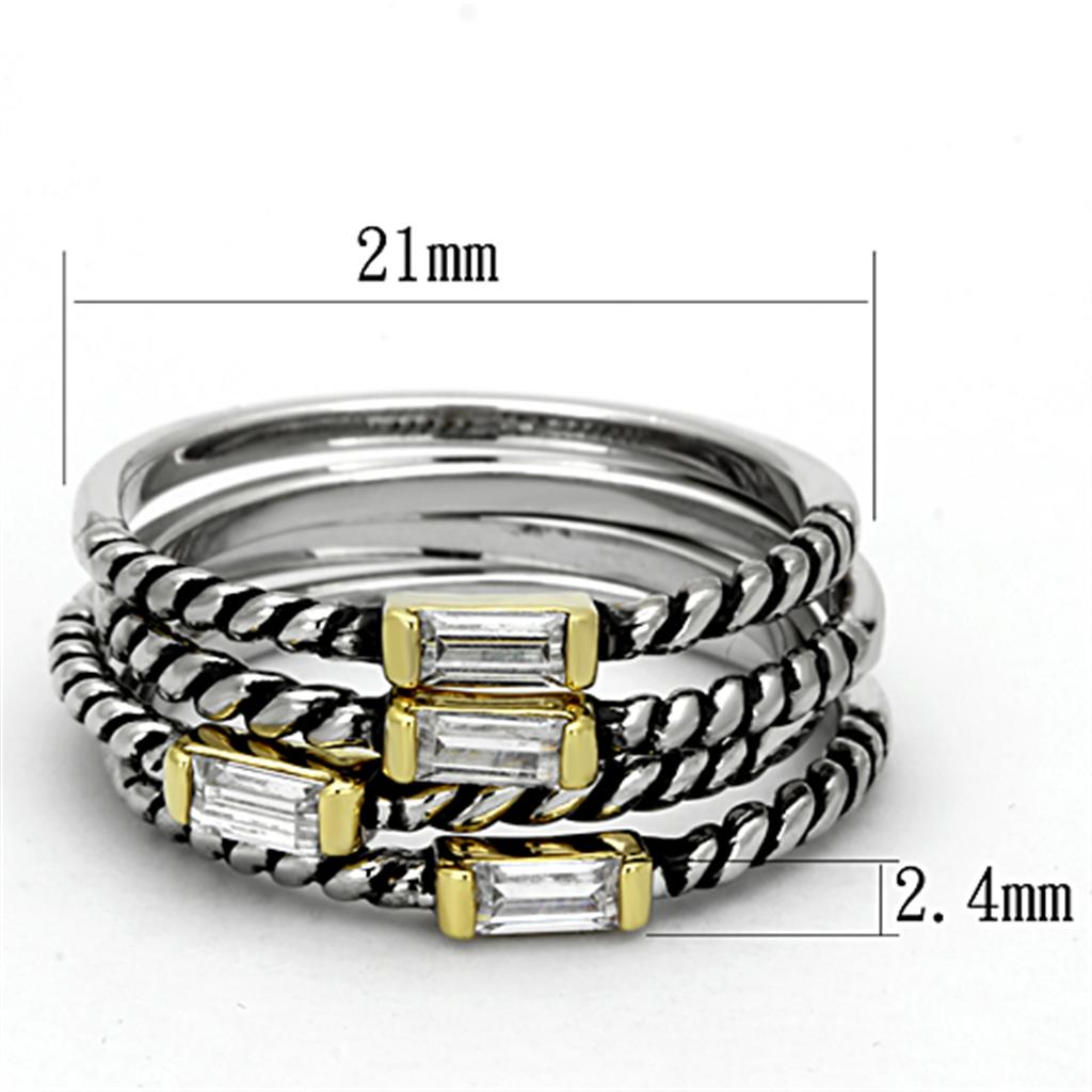 LO3060 - Reverse Two-Tone Brass Ring with Top Grade Crystal in Clear-1