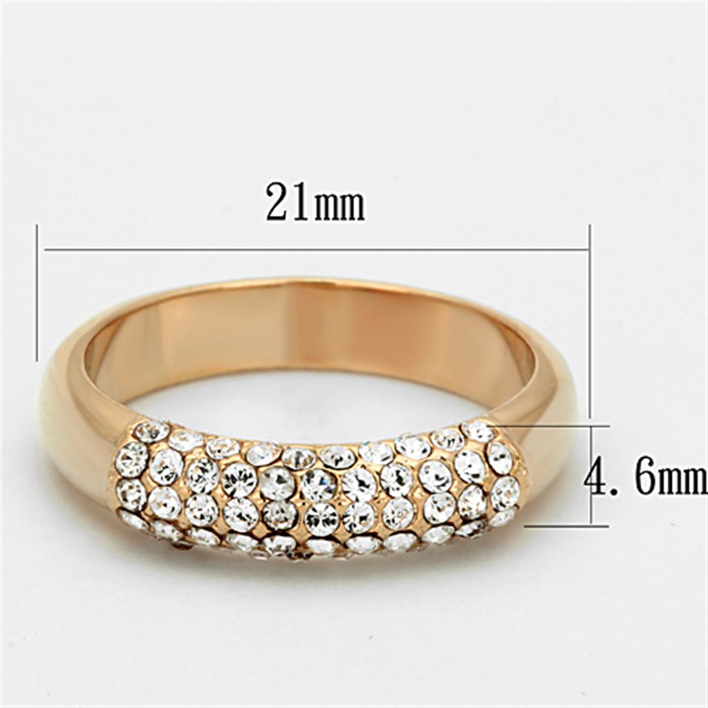 LO3069 - Rose Gold Brass Ring with Top Grade Crystal in Clear Alamode