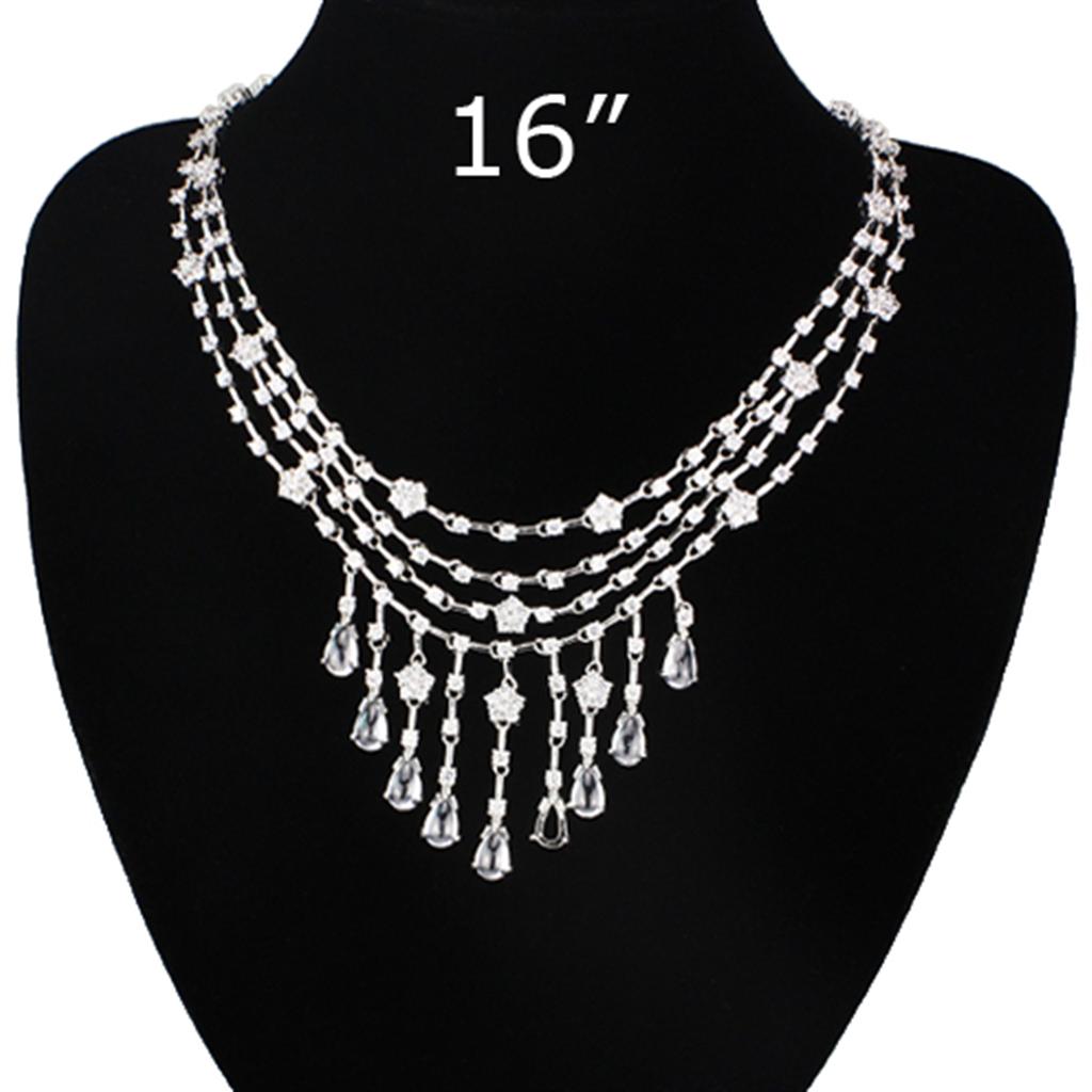 LO3076 - Rhodium Brass Jewelry Sets with AAA Grade CZ in Clear-4