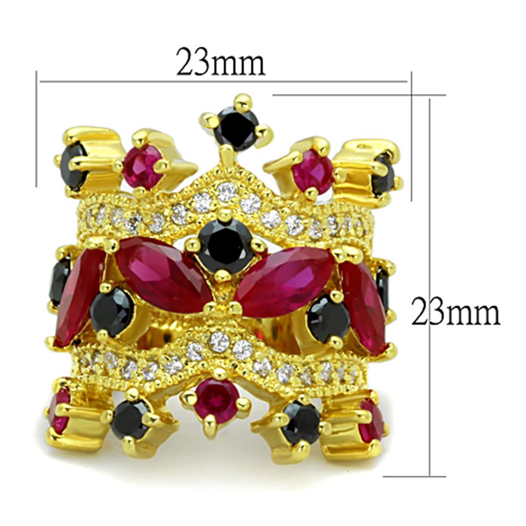 LO3252 - Gold Brass Ring with AAA Grade CZ in Multi Color Alamode