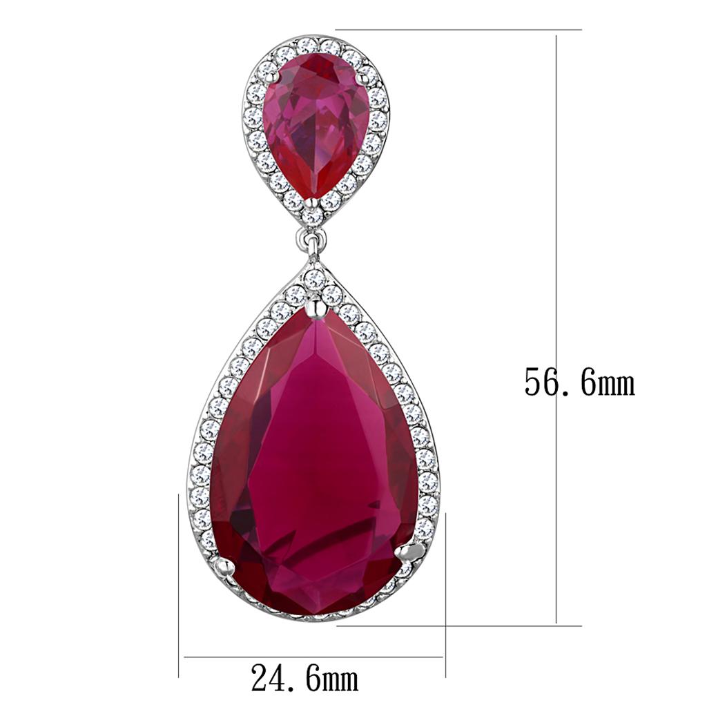 LO3296 - Rhodium Brass Earrings with AAA Grade CZ in Ruby-1