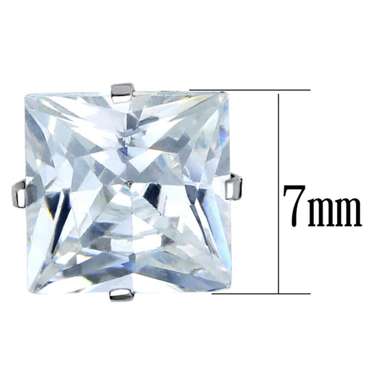 LO3315 - High polished (no plating) Stainless Steel Earrings with AAA Grade CZ in Clear Alamode