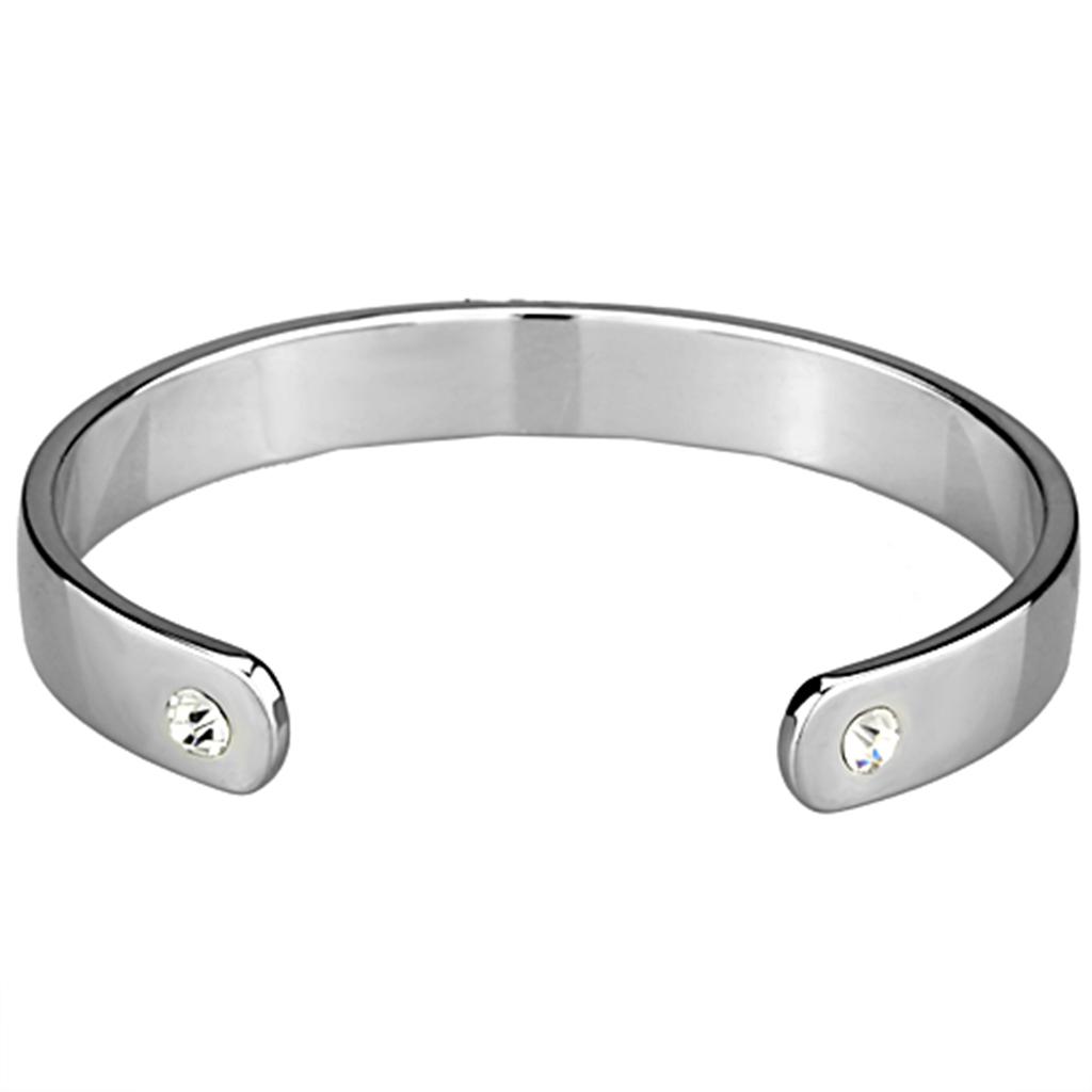 LO3615 - Reverse Two-Tone White Metal Bangle with Top Grade Crystal in Clear-1