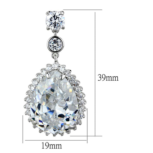 LO3765 - Rhodium Brass Earrings with AAA Grade CZ in Clear-1