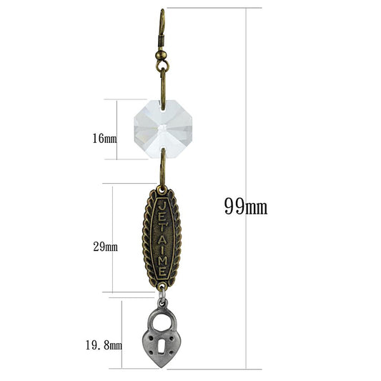 LO3801 - Gold+Antique Silver White Metal Earrings with Synthetic Synthetic Glass in Clear-1