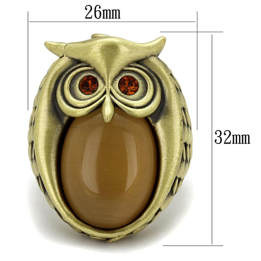 LO3888 - Antique Copper Brass Ring with Synthetic Cat Eye in Brown Alamode