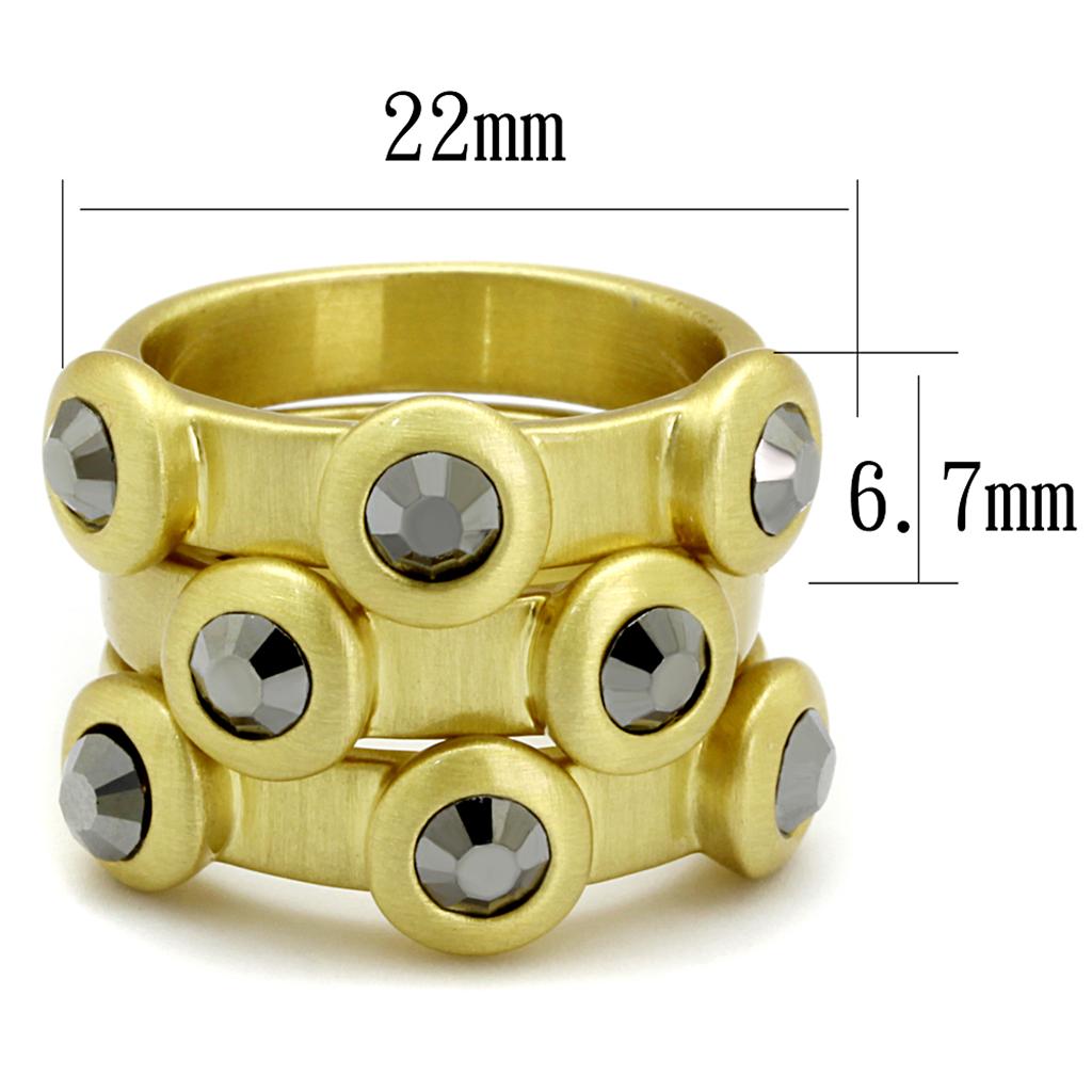 LO3917 - Gold & Brush Brass Ring with Top Grade Crystal in Hematite-1