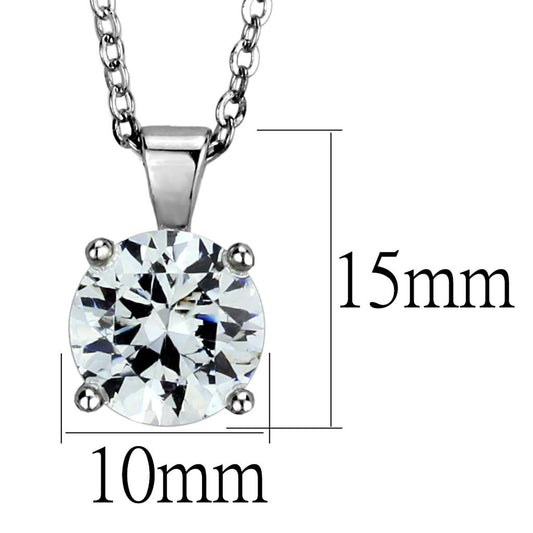 LO3932 - Rhodium Brass Chain Pendant with AAA Grade CZ in Clear-1