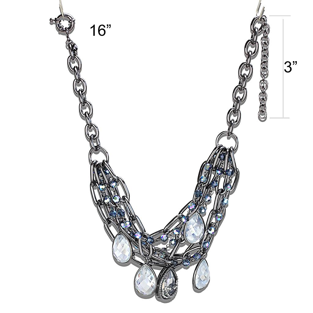 LO4211 - TIN Cobalt Black Brass Necklace with AAA Grade CZ in Clear-2