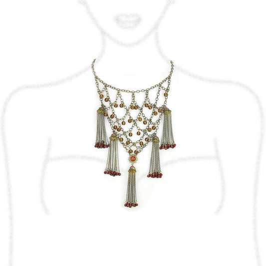 LO4213 - Antique Copper Brass Necklace with Synthetic Onyx in Red Series Alamode