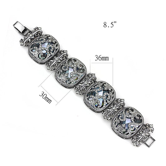 LO4225 - TIN Cobalt Black Brass Bracelet with AAA Grade CZ in Clear Alamode