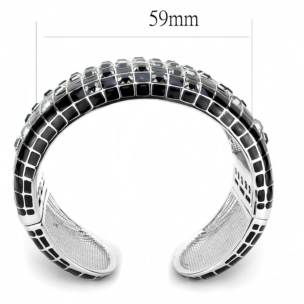 LO4272 - Rhodium Brass Bangle with Top Grade Crystal in Black Diamond Alamode