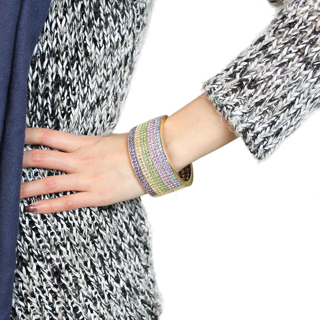 LO4277 - Gold Brass Bangle with Top Grade Crystal in Multi Color-4