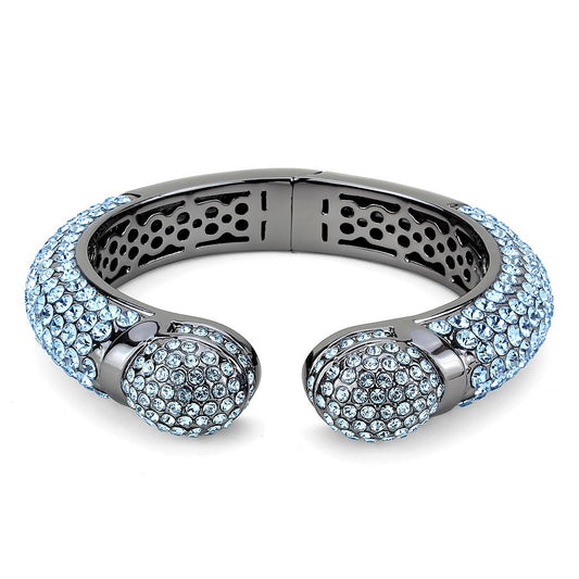 LO4289 - TIN Cobalt Black Brass Bangle with Top Grade Crystal in Sea Blue-1