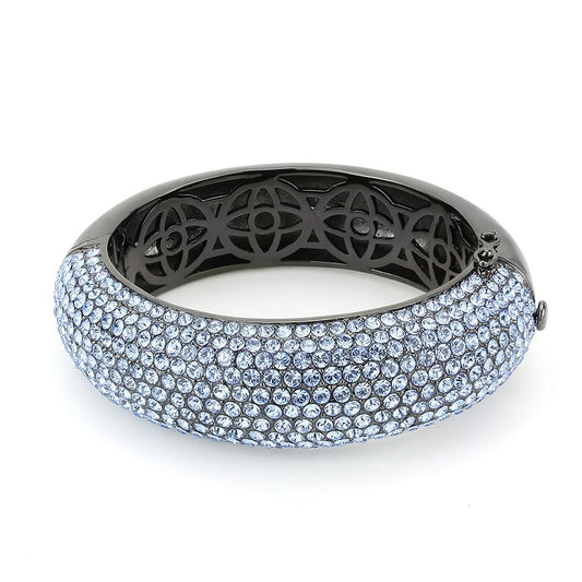 LO4307 - TIN Cobalt Black Brass Bangle with Top Grade Crystal in Aquamarine Alamode