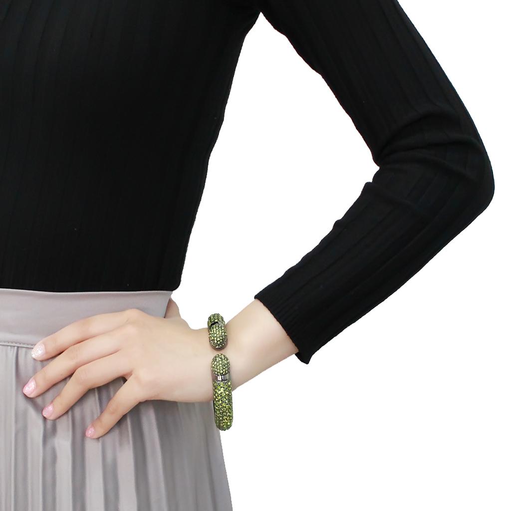 LO4314 - TIN Cobalt Black Brass Bangle with Top Grade Crystal in Peridot-4