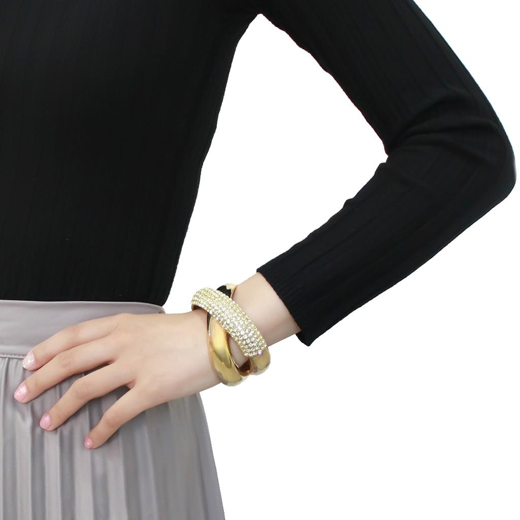LO4321 - Gold Brass Bangle with Top Grade Crystal in Citrine Yellow-4