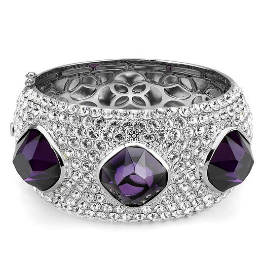 LO4330 - Rhodium Brass Bangle with AAA Grade CZ in Amethyst-1