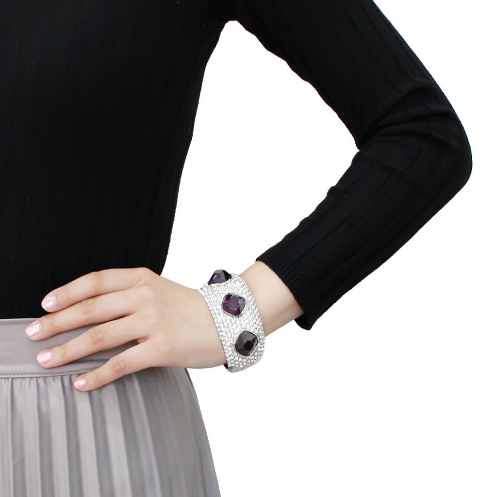 LO4330 - Rhodium Brass Bangle with AAA Grade CZ in Amethyst-4