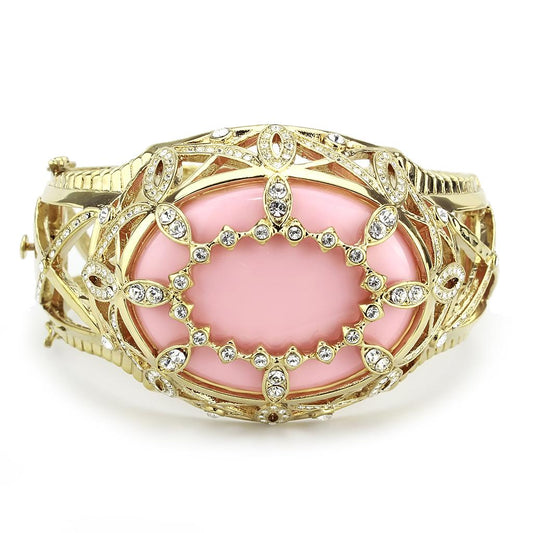 LO4347 - Gold Brass Bangle with Synthetic in Rose Alamode