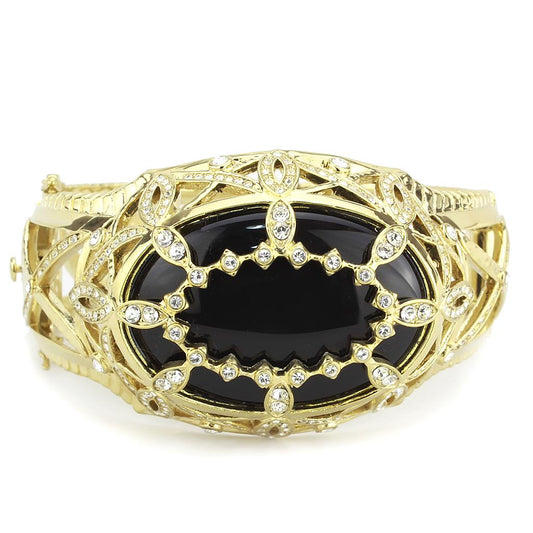 LO4349 - Gold Brass Bangle with Synthetic in Jet Alamode
