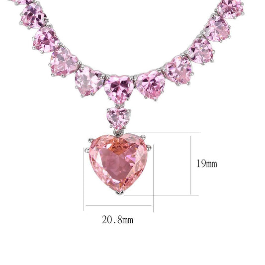 LO4705 - Rhodium Brass Necklace with AAA Grade CZ in Rose-1