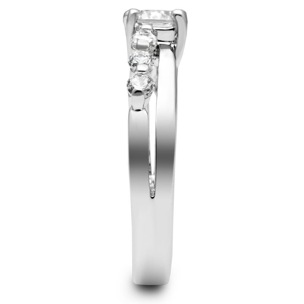 LO4713 - Rhodium Brass Ring with AAA Grade CZ in Clear Alamode